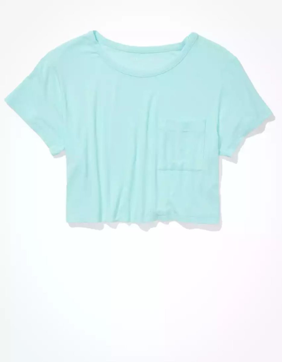 T Shirts American Eagle AE Cropped Soft & Sexy Pocket Tee Turquoise Femme | XRN-64341895